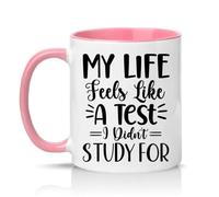 Sassy Souls My Life Feels Like A Test I Didnt Study for 11oz Ceramic Novelty Mug Student Exam Stress Education Humour Tea Coffee Cup Pink