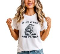 Sassy Souls My Life My Rules More Ice Cream Womens T-Shirt Funny Cat Graphic Pet Owner Birthday Gift for Her