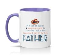 Sassy Souls My Son is Super Awesome and I Am The Lucky One Because I Get to Be His Father 11oz Ceramic Novelty Mug Father Son Tea Coffee Cup Light Purple