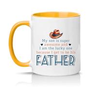 Sassy Souls My Son is Super Awesome and I Am The Lucky One Because I Get to Be His Father 11oz Ceramic Novelty Mug Father Son Tea Coffee Cup Golden Yellow