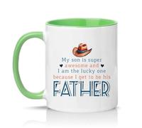 Sassy Souls My Son is Super Awesome and I Am The Lucky One Because I Get to Be His Father 11oz Ceramic Novelty Mug Father Son Tea Coffee Cup Green