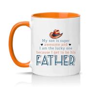 Sassy Souls My Son is Super Awesome and I Am The Lucky One Because I Get to Be His Father 11oz Ceramic Novelty Mug Father Son Tea Coffee Cup Orange