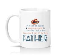 Sassy Souls My Son is Super Awesome and I Am The Lucky One Because I Get to Be His Father 11oz Ceramic Novelty Mug Father Son Tea Coffee Cup White