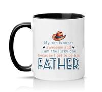 Sassy Souls My Son is Super Awesome and I Am The Lucky One Because I Get to Be His Father 11oz Ceramic Novelty Mug Father Son Tea Coffee Cup Black