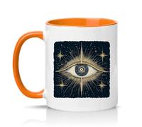 Sassy Souls Mystic All Seeing Eye Celestial Star Pattern 11oz Ceramic Novelty Mug Evil Eye Spiritual Mysticism Tea Coffee Cup Orange