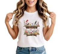 Sassy Souls Nature Floral Botanical Womens Graphic T-Shirt Birds Butterflies Shelf Design 5XL White