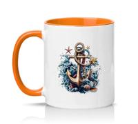 Sassy Souls Nautical Anchor 11oz Ceramic Novelty Mug Coastal Sea Life Tea Coffee Cup Gift Orange