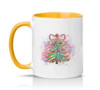 Sassy Souls Neon Christmas Tree Paint Splatter 11oz Ceramic Novelty Mug Modern Art Tea Coffee Cup Golden Yellow