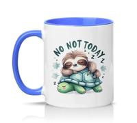 Sassy Souls No Not Today 11oz Ceramic Novelty Mug Sleepy Sloth Turtle Animal Humour Tea Coffee Cup Gift Blue
