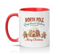 Sassy Souls North Pole Gingerbread Bakery Always Fresh Merry Christmas 11oz Ceramic Novelty Mug Gingerbread Christmas Tea Coffee Cup Gift Red