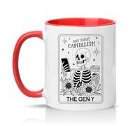 Sassy Souls Not Today Capitalism The Gen Y 11oz Ceramic Novelty Mug Tarot Style Skeleton Social Humour Tea Coffee Cup Gift Red