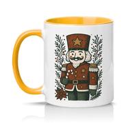Sassy Souls Nutcracker Soldier 11oz Ceramic Novelty Mug Christmas Holiday Decor Tea Coffee Cup Golden Yellow