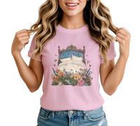 Sassy Souls Ornate Bed Floral Garden Womens Graphic T-Shirt Nature Floral Fantasy Dreamy Design Medium Light Pink