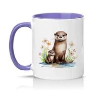 Sassy Souls Otter Mum and Baby 11oz Ceramic Novelty Mug Animal Lovers Tea Coffee Cup Gift Light Purple