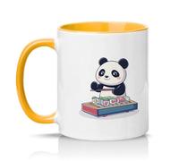 Sassy Souls Panda Eating Sushi 11oz Ceramic Novelty Mug Animal Humour Tea Coffee Cup Golden Yellow