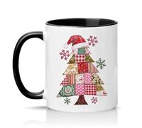 Sassy Souls Patchwork Christmas Tree 11oz Ceramic Novelty Mug Shabby Chic Rustic Holiday Tea Coffee Cup Xmas Gift Black