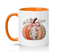 Sassy Souls Patchwork Quilted Floral Pumpkin 11oz Ceramic Novelty Mug Shabby Chic Autumn Tea Coffee Cup Gift Orange