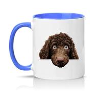 Sassy Souls Peeking Brown Dog 11oz Ceramic Novelty Mug Labradoodle Cockapoo Tea Coffee Cup Gift Blue