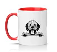 Sassy Souls Peeking Dog Illustration 11oz Ceramic Novelty Mug Poodle Cockapoo Labradoodle Pet Lovers Tea Coffee Cup Gift Red