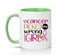 Sassy Souls Picked The Wrong Girl Womens 11oz Ceramic Novelty Mug Breast Survivor Awareness Tea Coffee Cup Gift Green