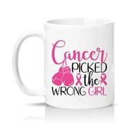 Sassy Souls Picked The Wrong Girl Womens 11oz Ceramic Novelty Mug Breast Survivor Awareness Tea Coffee Cup Gift White