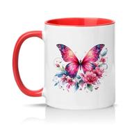 Sassy Souls Pink Butterfly Floral Art 11oz Ceramic Novelty Mug Nature Tea Coffee Cup Red