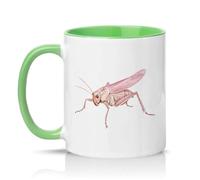 Sassy Souls Pink Grasshopper 11oz Ceramic Novelty Mug Insect Art Nature Tea Coffee Cup Gift Green