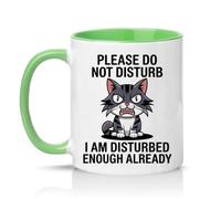 Sassy Souls Please Do Not Disturb I Am Disturbed Enough Already 11oz Ceramic Novelty Mug Grumpy Cat Pet Humour Tea Coffee Cup Gift Green