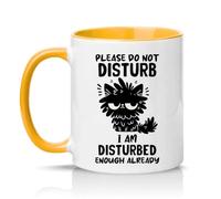 Sassy Souls Please Do Not Disturb I Am Disturbed Enough Already 11oz Ceramic Novelty Mug Grumpy Cat Humour Tea Coffee Cup Gift Golden Yellow