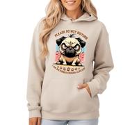 Sassy Souls Please Do Not Disturb I Am Disturbed Enough Already Grumpy Pug Dog Animals Womens Graphic Hoodie Sweatshirt M (12-14) Sand
