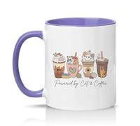 Sassy Souls Powered By Cat and Coffee 11oz Ceramic Novelty Mug Cat Lovers Tea Coffee Cup Light Purple