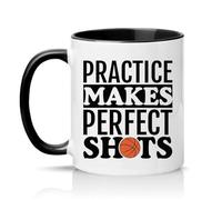 Sassy Souls Practice Makes Shots 11oz Ceramic Novelty Mug Basketball Sports Training Tea Coffee Cup Gift Black