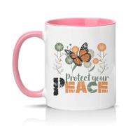 Sassy Souls Protect Your Peace Womens 11oz Ceramic Novelty Mug Mindfulness Nature Butterfly Floral Design Wellness Tea Coffee Cup Gift Pink
