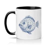 Sassy Souls Puffer Fish 11oz Ceramic Novelty Mug Marine Life Illustration Tea Coffee Cup Gift Black