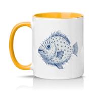 Sassy Souls Puffer Fish 11oz Ceramic Novelty Mug Marine Life Illustration Tea Coffee Cup Gift Golden Yellow