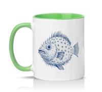 Sassy Souls Puffer Fish 11oz Ceramic Novelty Mug Marine Life Illustration Tea Coffee Cup Gift Green