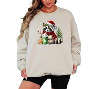 Sassy Souls Raccoon Christmas Holidays Womens Sweatshirt Festive Winter Animal Graphic Pullover Jumper For Women Holiday Season XL Sand