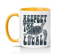 Sassy Souls Respect The Locals 11oz Ceramic Novelty Mug Sea Turtle Nature Tea Coffee Cup Gift Golden Yellow