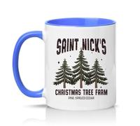 Sassy Souls Saint Nicks Christmas Tree Farm Pine Spruce Cedar 11oz Ceramic Novelty Mug Christmas Holiday Tea Coffee Cup Gift Blue
