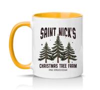 Sassy Souls Saint Nicks Christmas Tree Farm Pine Spruce Cedar 11oz Ceramic Novelty Mug Christmas Holiday Tea Coffee Cup Gift Golden Yellow