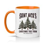 Sassy Souls Saint Nicks Christmas Tree Farm Pine Spruce Cedar 11oz Ceramic Novelty Mug Christmas Holiday Tea Coffee Cup Gift Orange