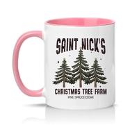 Sassy Souls Saint Nicks Christmas Tree Farm Pine Spruce Cedar 11oz Ceramic Novelty Mug Christmas Holiday Tea Coffee Cup Gift Pink