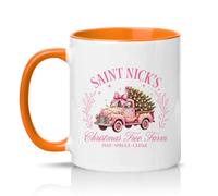 Sassy Souls Saint Nicks Christmas Tree Farm Pine Spruce Cedar Womens 11oz Ceramic Novelty Mug Pink Vintage Truck Christmas Tea Coffee Cup Gift Orange