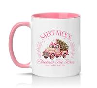 Sassy Souls Saint Nicks Christmas Tree Farm Pine Spruce Cedar Womens 11oz Ceramic Novelty Mug Pink Vintage Truck Christmas Tea Coffee Cup Gift Pink
