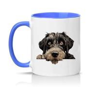 Sassy Souls Scruffy Dog Peeking Design 11oz Ceramic Novelty Mug Terrier Mix Dog Lovers Tea Coffee Cup Gift Blue