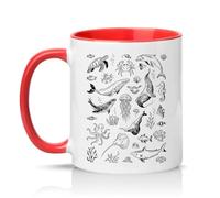 Sassy Souls Sea Creatures Under The Sea 11oz Ceramic Novelty Mug Ocean Animals Marine Life Tea Coffee Cup Gift Red