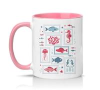 Sassy Souls Sea Life Illustration 11oz Ceramic Novelty Mug Nautical Sea Life Tea Coffee Cup Pink