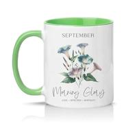 Sassy Souls September Morning Glory Love Affection Mortality Womens 11oz Ceramic Novelty Mug Birth Flower Floral Tea Coffee Cup Gift Green