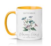 Sassy Souls September Morning Glory Love Affection Mortality Womens 11oz Ceramic Novelty Mug Birth Flower Floral Tea Coffee Cup Gift Golden Yellow