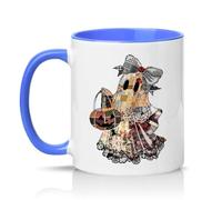 Sassy Souls Shabby Chic Patchwork Ghost Halloween Womens 11oz Ceramic Novelty Mug Cottagecore Tea Coffee Cup Gift Blue